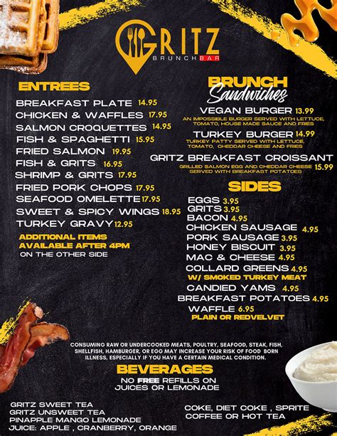 Hungry Don't know what to order We have so many options to choose from. . Gritz brunch bar menu